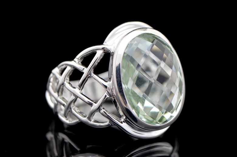 Sterling Silver and Green Rock Crystal Ring