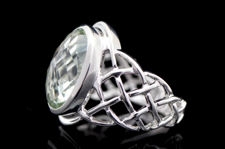 Sterling Silver and Green Rock Crystal Ring