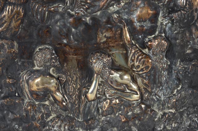 Vintage Hanging Metal Relief Plaque of Madonna and Child