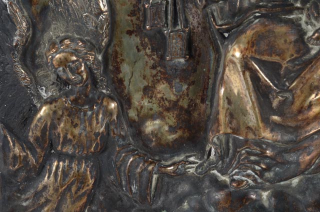 Vintage Hanging Metal Relief Plaque of Madonna and Child