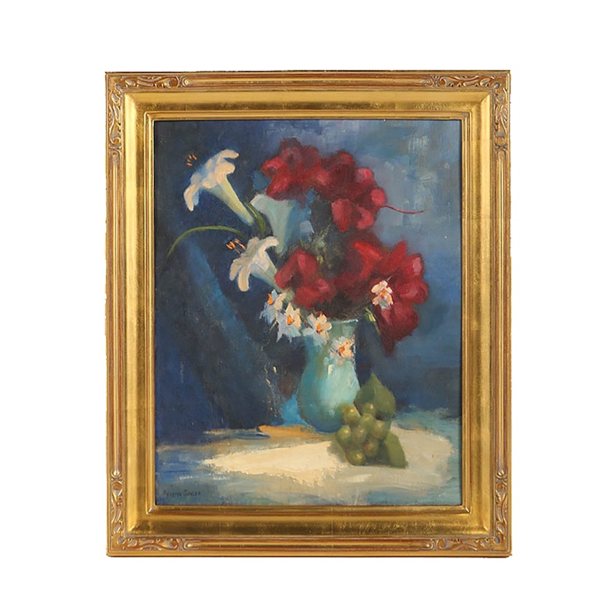 Annette Sayler Oil Painting on Board Floral Still Life