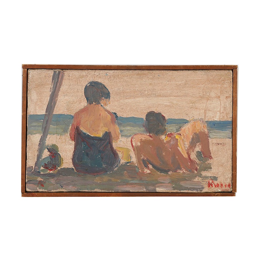 Raul Russo Original Oil Painting on Canvas Beach Scene