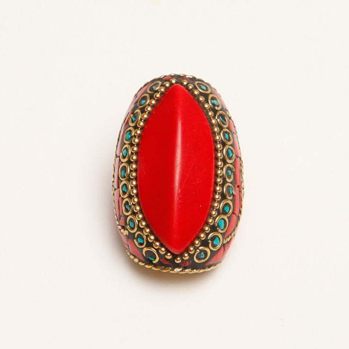 Coral Colored and Turquoise Cocktail Ring