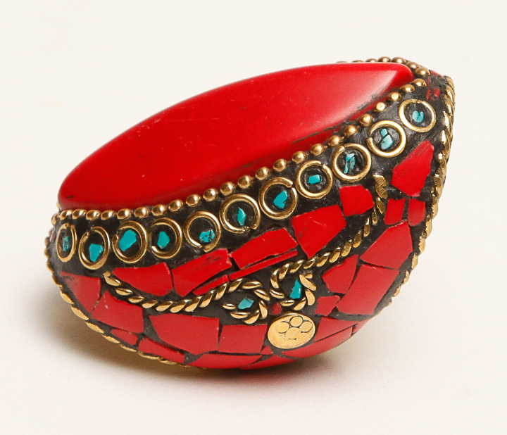 Coral Colored and Turquoise Cocktail Ring