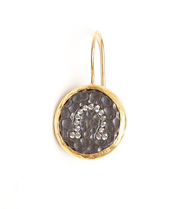 Gold Tone Agate and Oxidized Sterling Semi-Precious Earrings