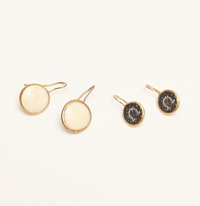 Gold Tone Agate and Oxidized Sterling Semi-Precious Earrings