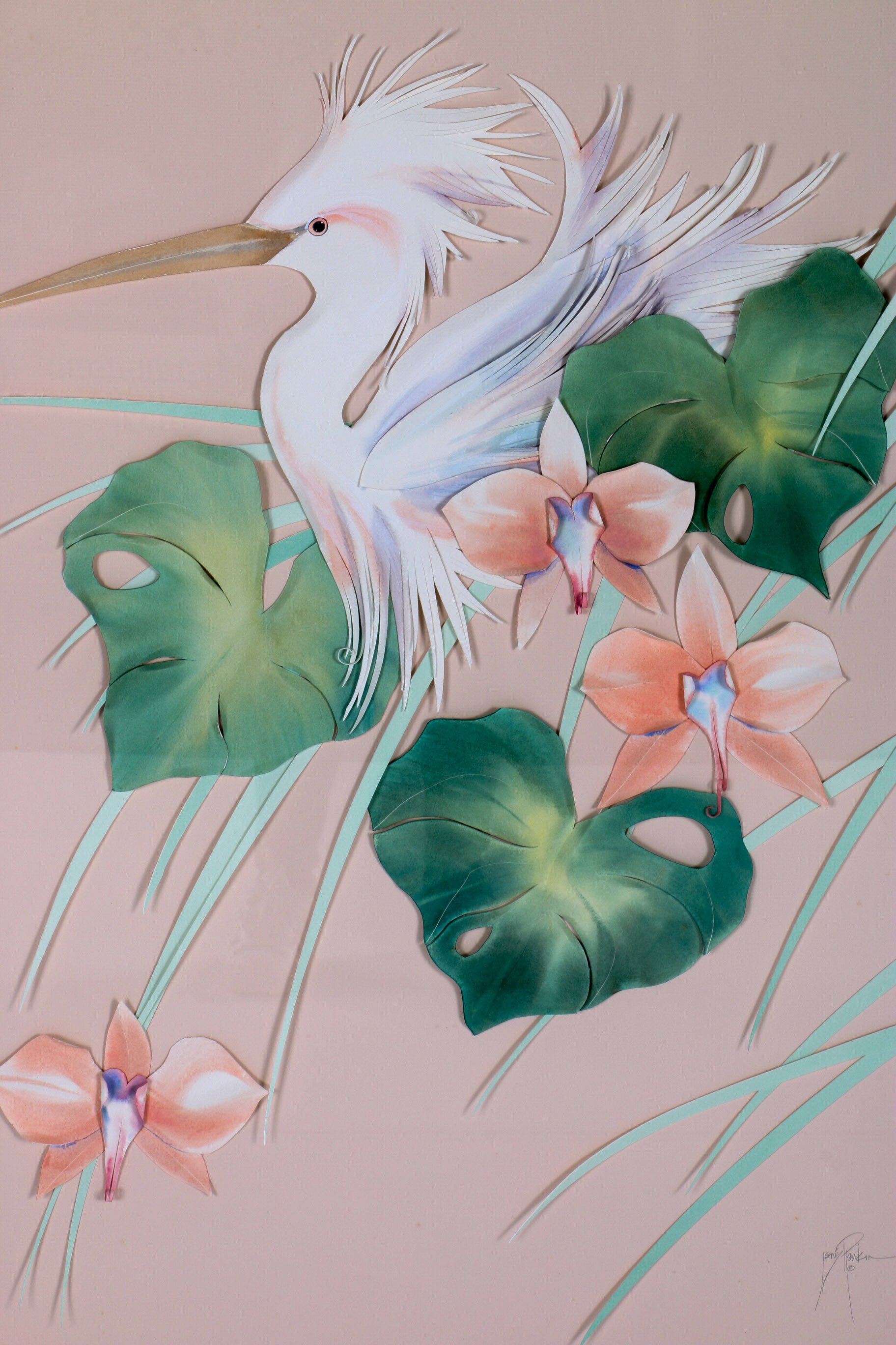 Janis Pankin Framed Cut Paper Collage "King Fisher"