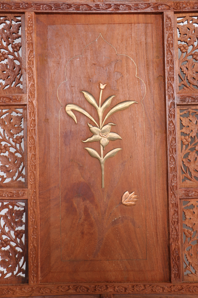 Indian Carved Wood Folding Screen