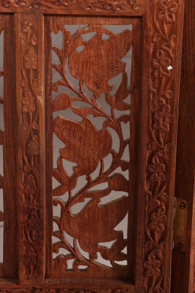 Indian Carved Wood Folding Screen