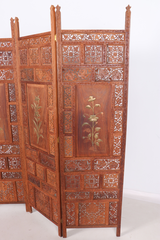 Indian Carved Wood Folding Screen