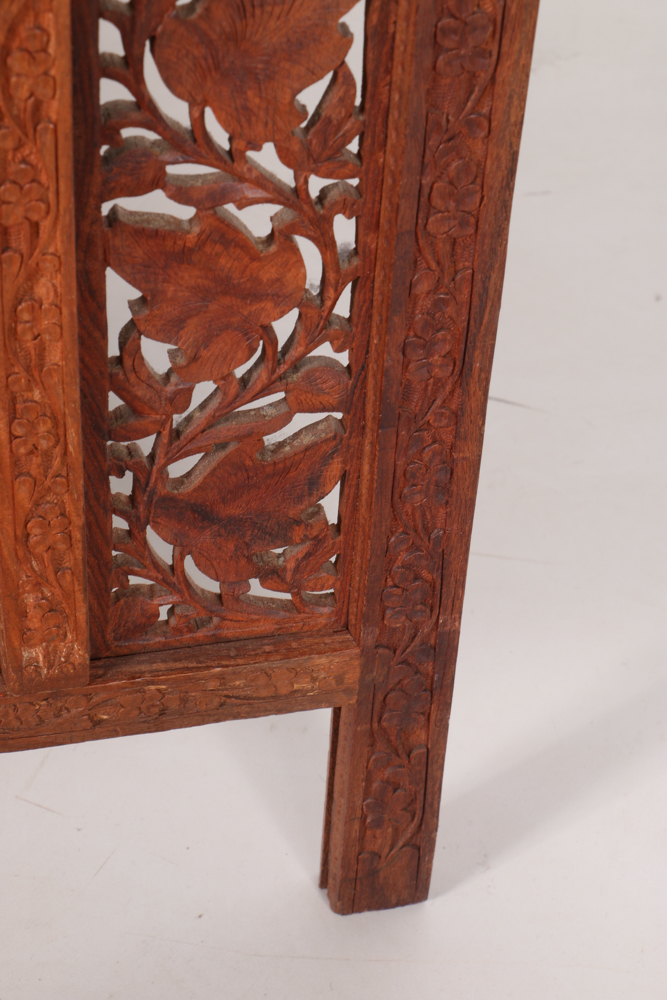 Indian Carved Wood Folding Screen