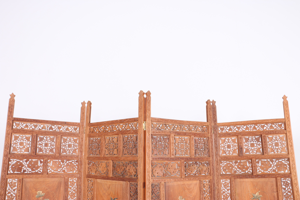 Indian Carved Wood Folding Screen