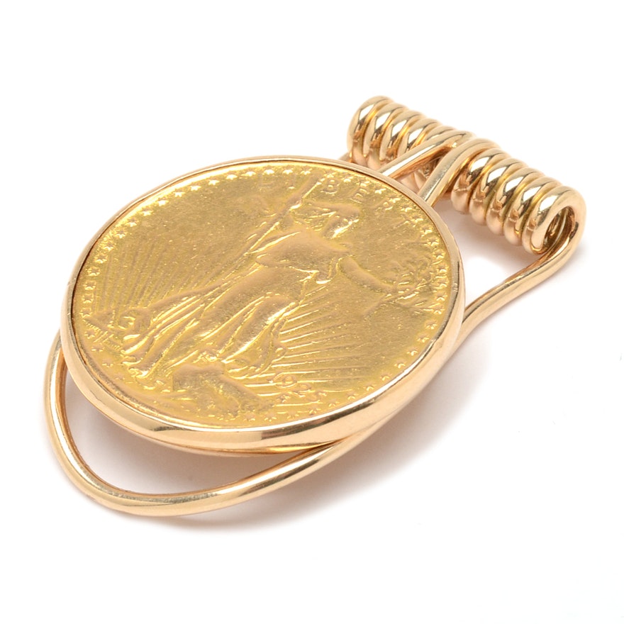14K Yellow Gold Money Clip with 1925 Saint-Gaudens $20 Gold Coin