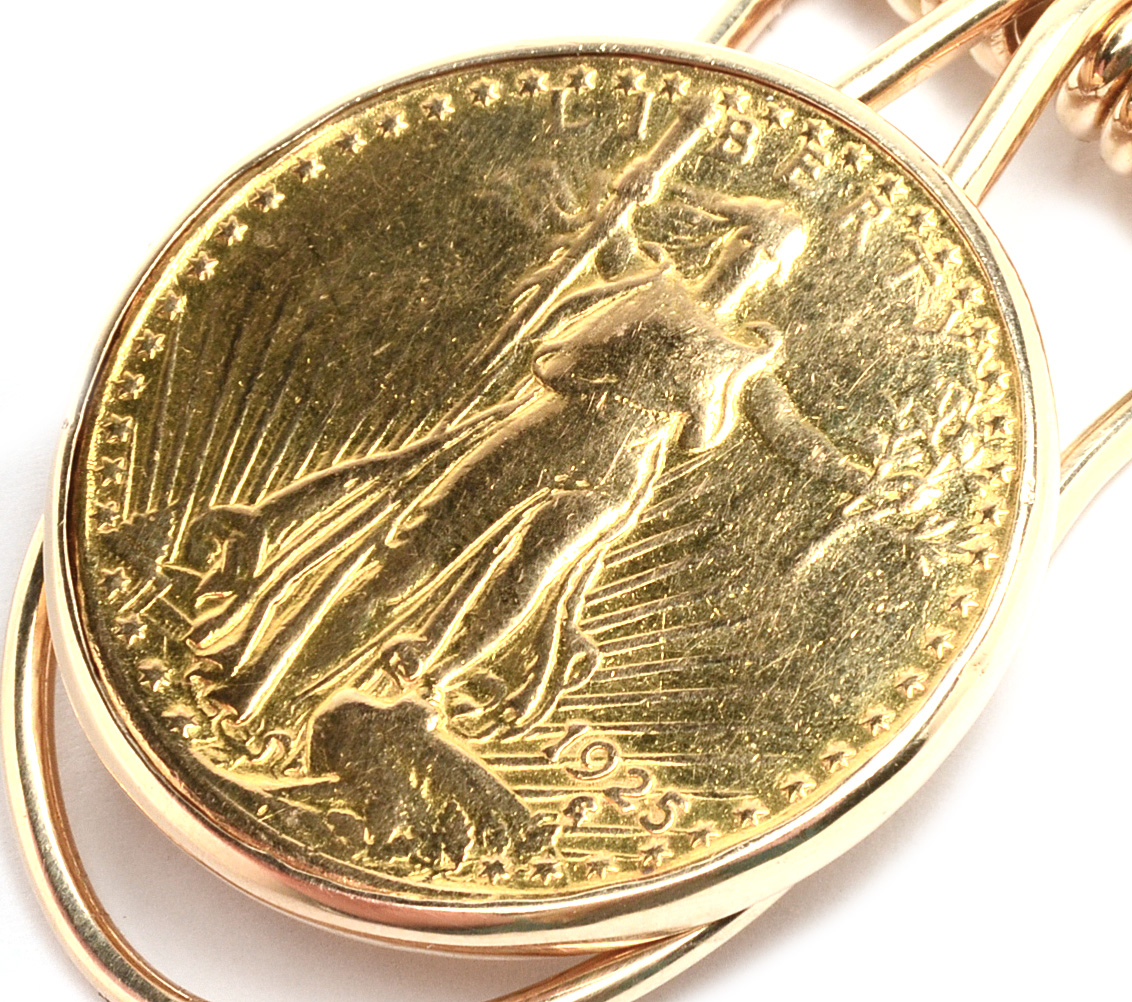 14K Yellow Gold Money Clip with 1925 Saint-Gaudens $20 Gold Coin