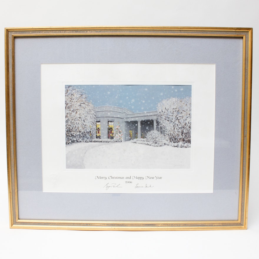 Framed and Facsimile Signed 2006 White House Christmas Card