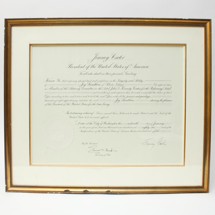 Framed and Signed Jimmy Carter Presidential Greeting