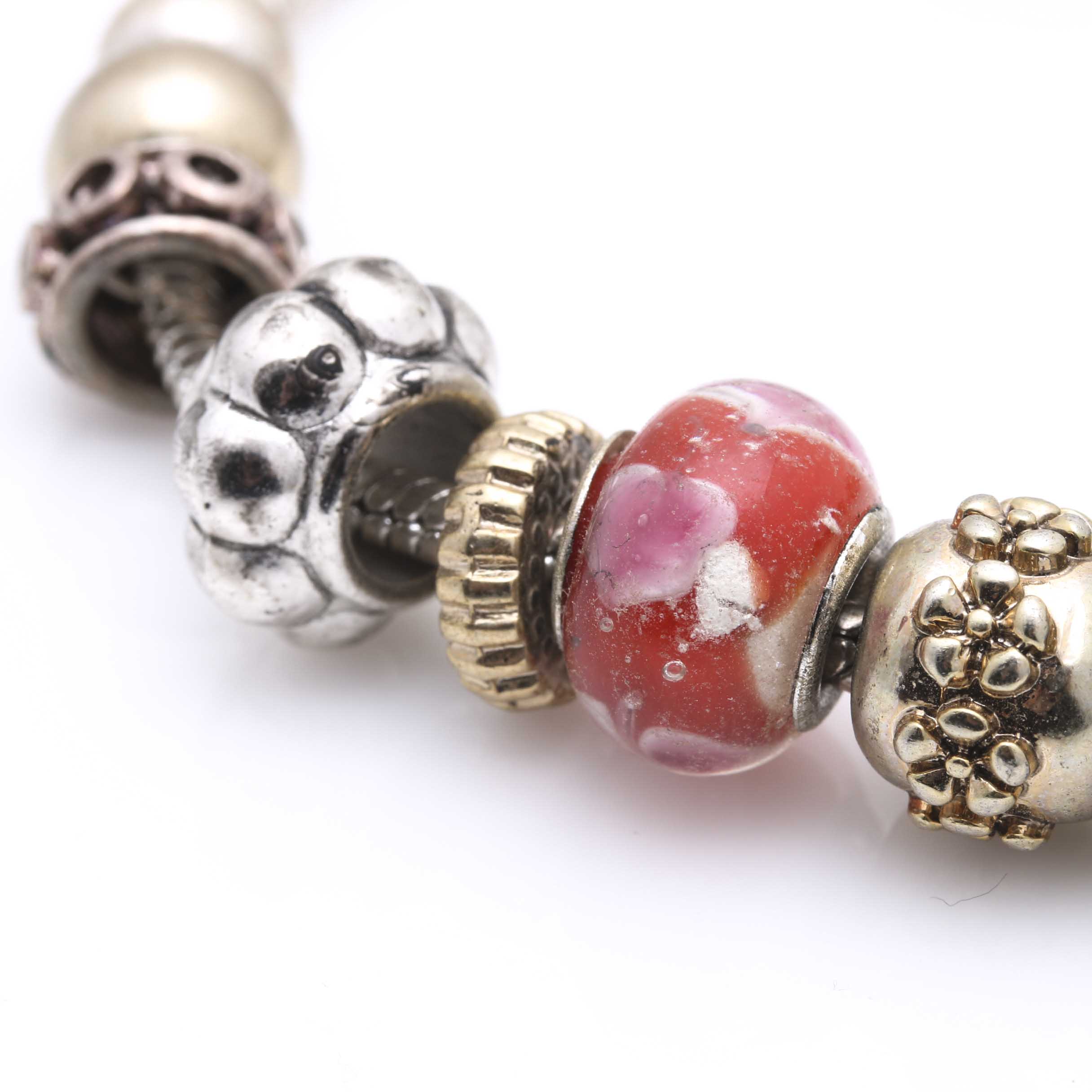 Gold Tone Floral Bangle and Bead Charm Bracelet