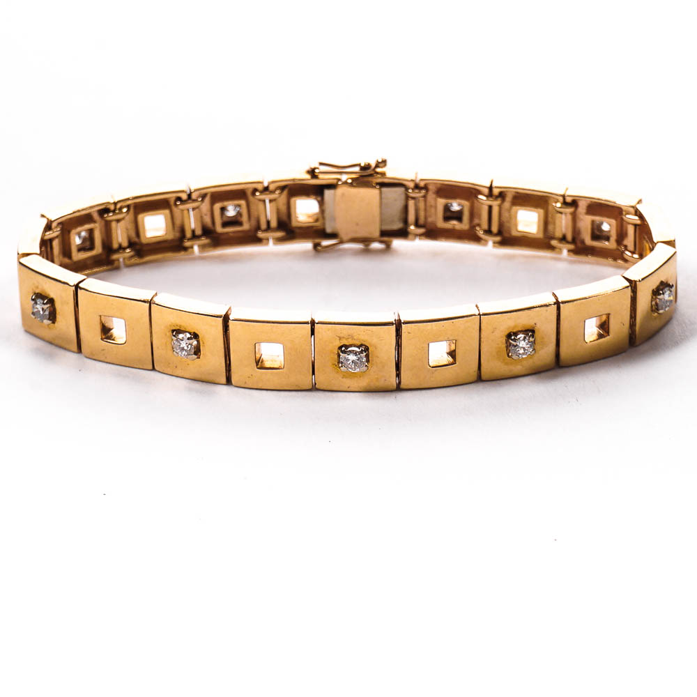 Gold Square Bracelet with Diamond Accents