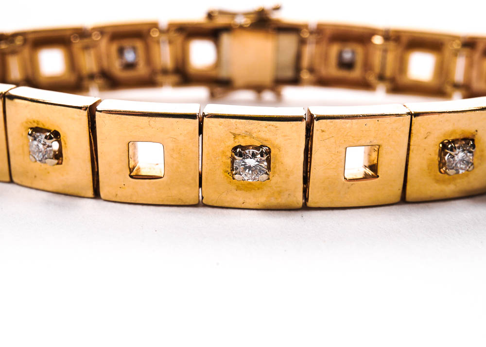 Gold Square Bracelet with Diamond Accents