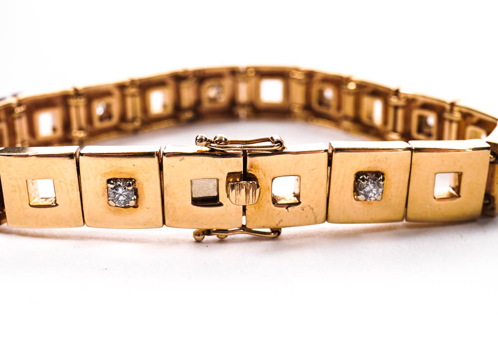 Gold Square Bracelet with Diamond Accents
