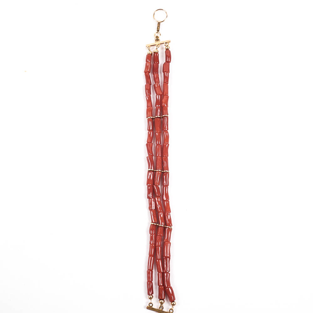 Red Coral and Gold Bracelet