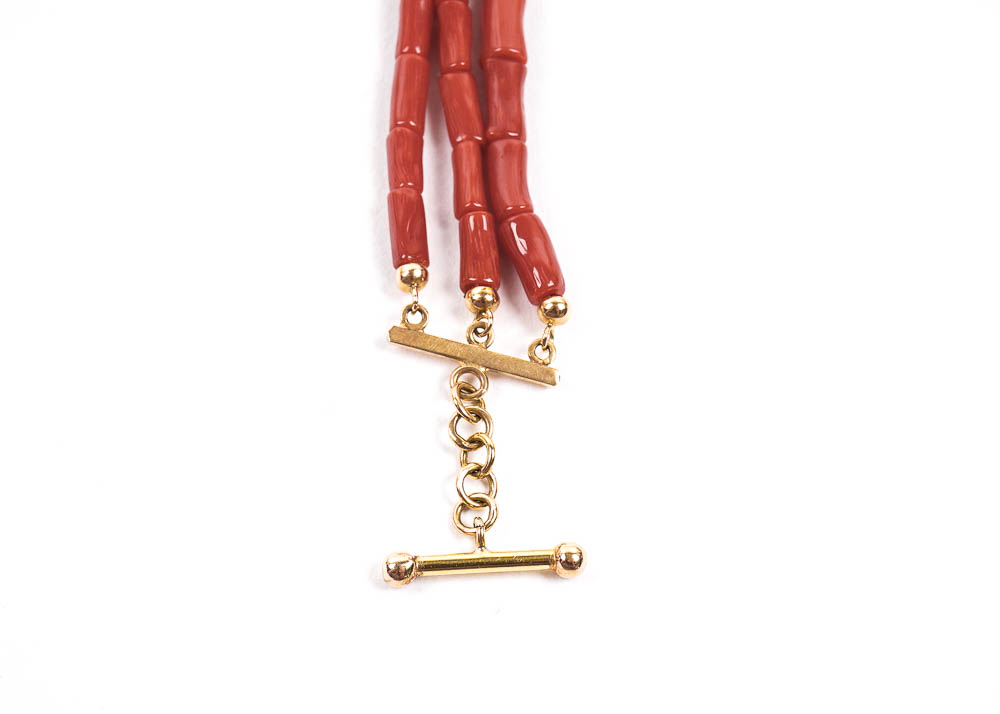 Red Coral and Gold Bracelet