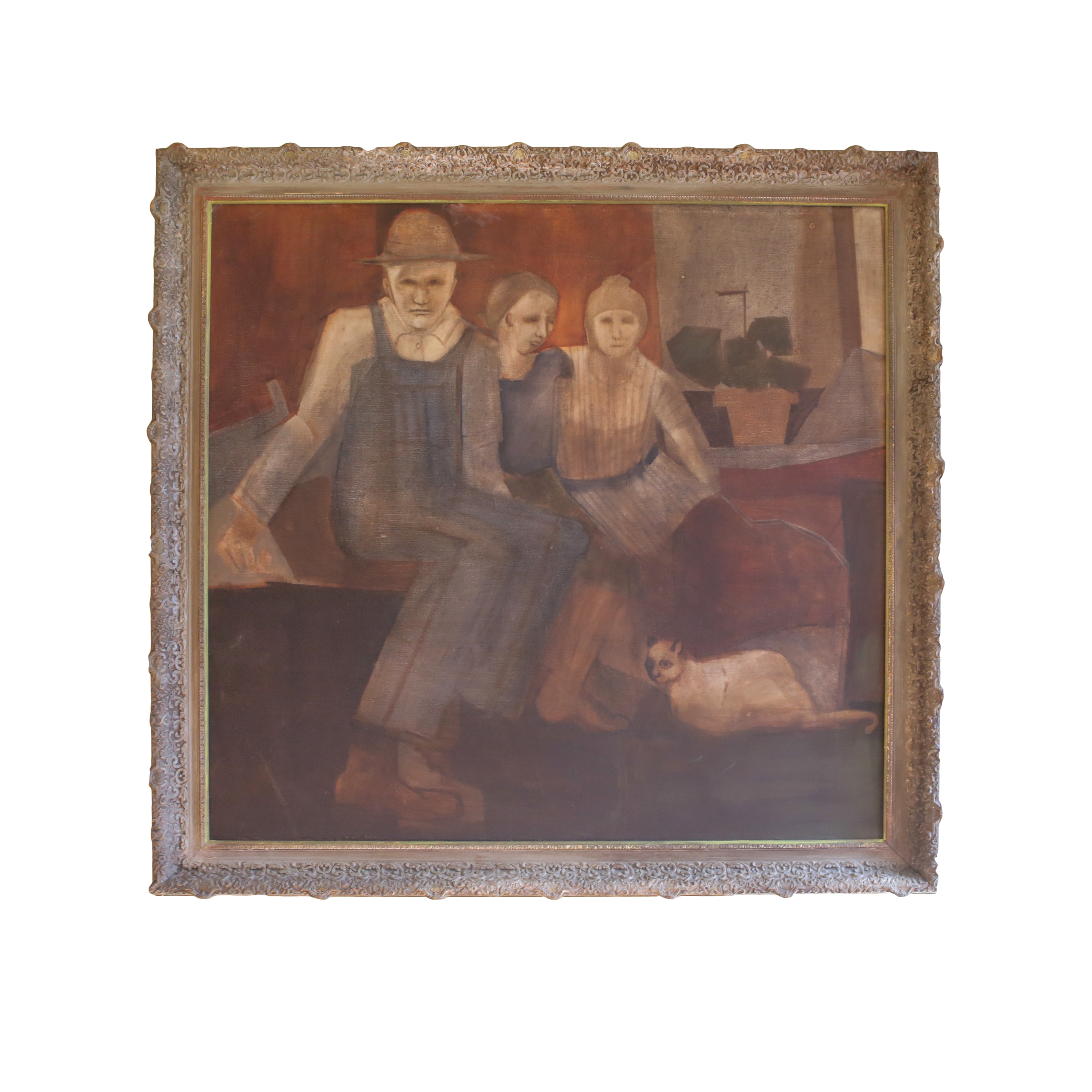 Framed Original Oil Painting on Canvas of Figures
