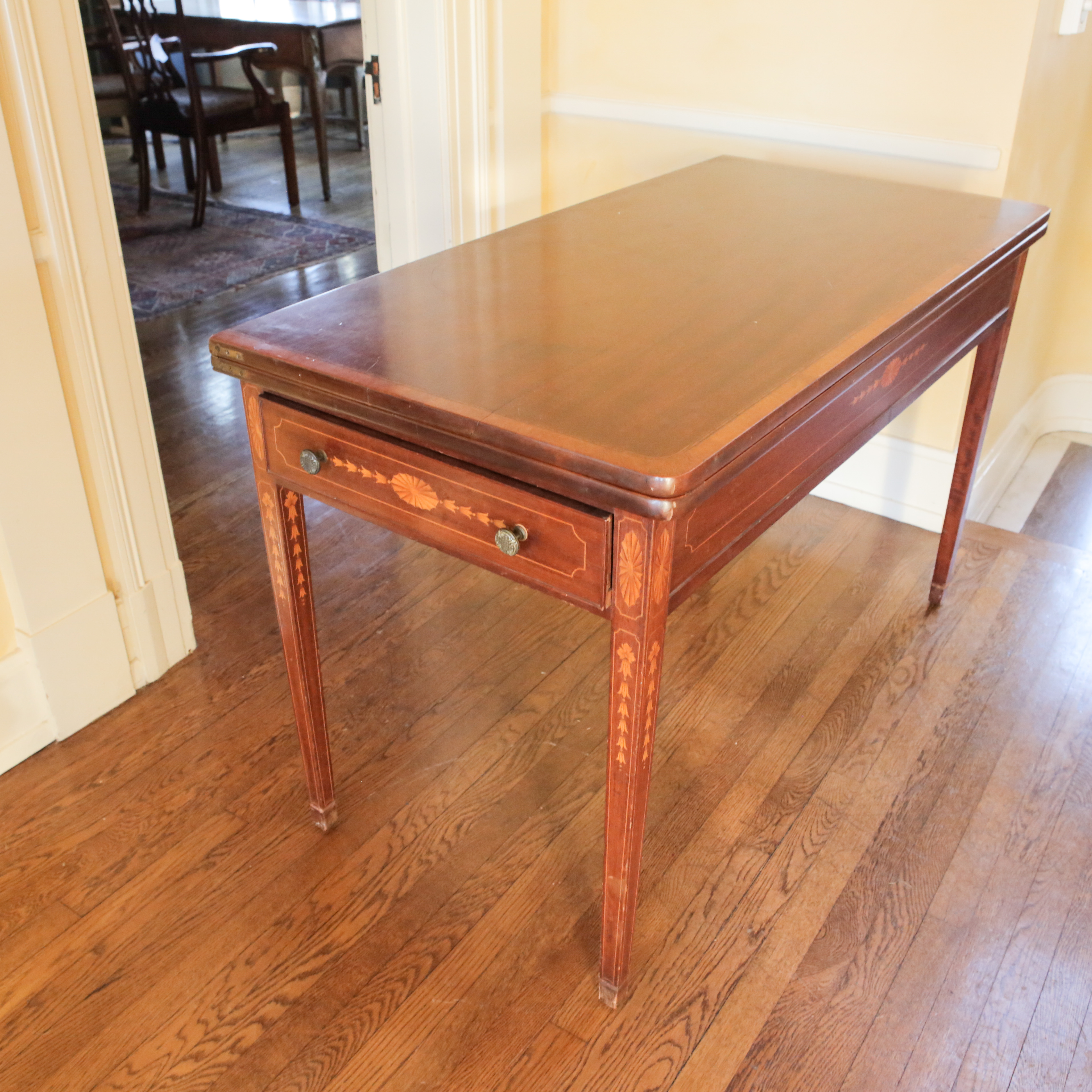 Vintage Hepplewhite Style Flip-Top Dining Table with Inlay