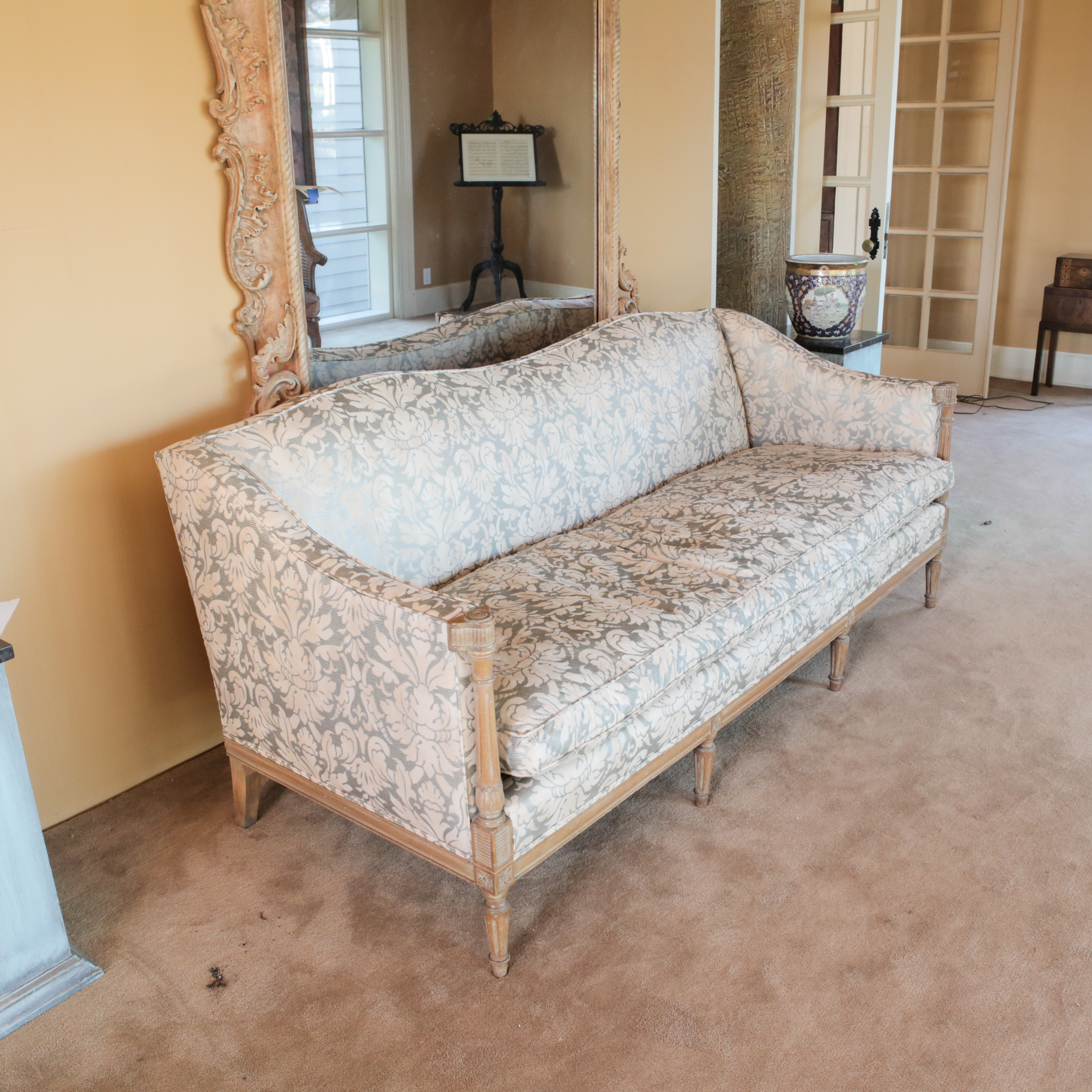 Louis XVI Style Damask-Upholstered Sofa