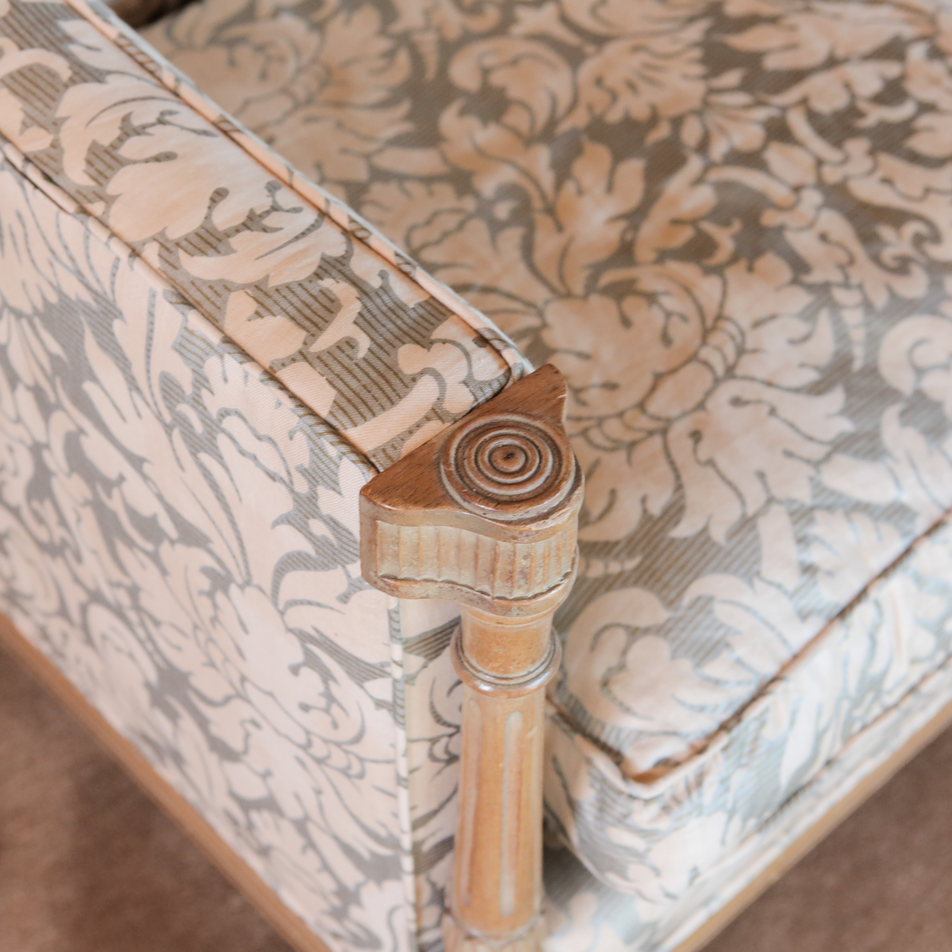 Louis XVI Style Damask-Upholstered Sofa