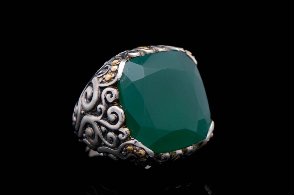 Robert Manse Sterling Silver, 18K Gold and Green Chalcedony Ring