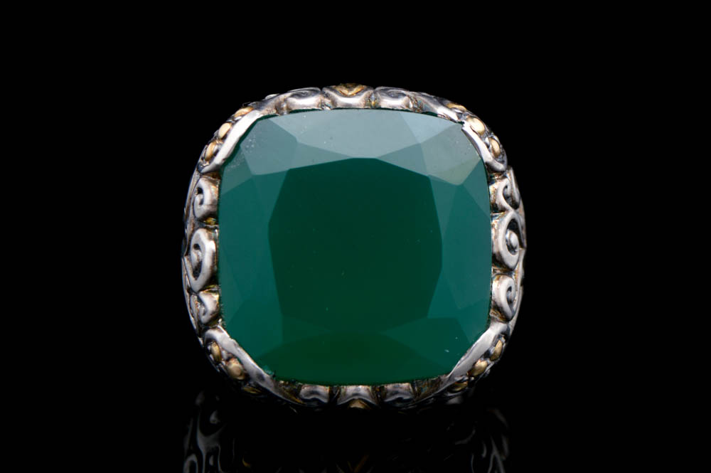 Robert Manse Sterling Silver, 18K Gold and Green Chalcedony Ring