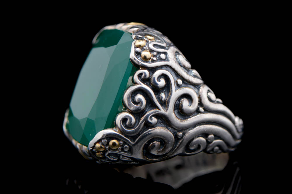 Robert Manse Sterling Silver, 18K Gold and Green Chalcedony Ring