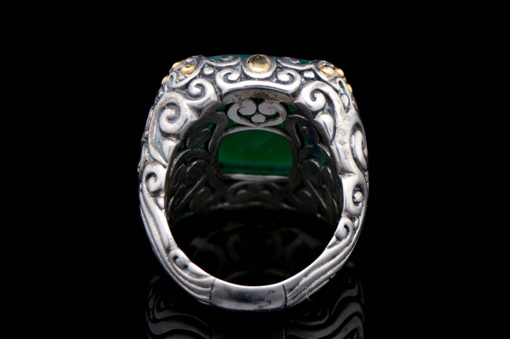Robert Manse Sterling Silver, 18K Gold and Green Chalcedony Ring