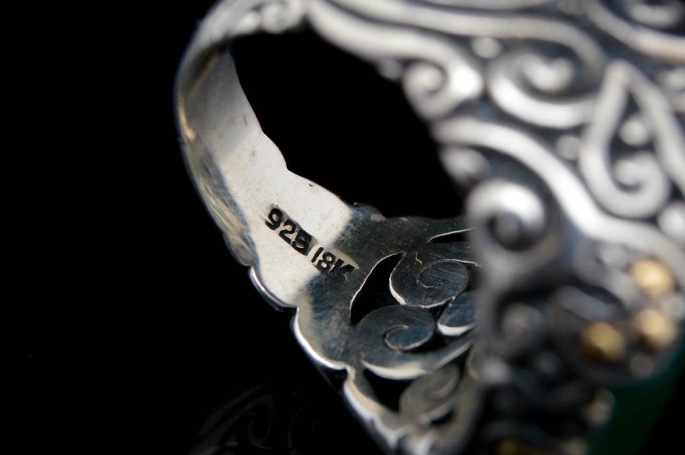 Robert Manse Sterling Silver, 18K Gold and Green Chalcedony Ring