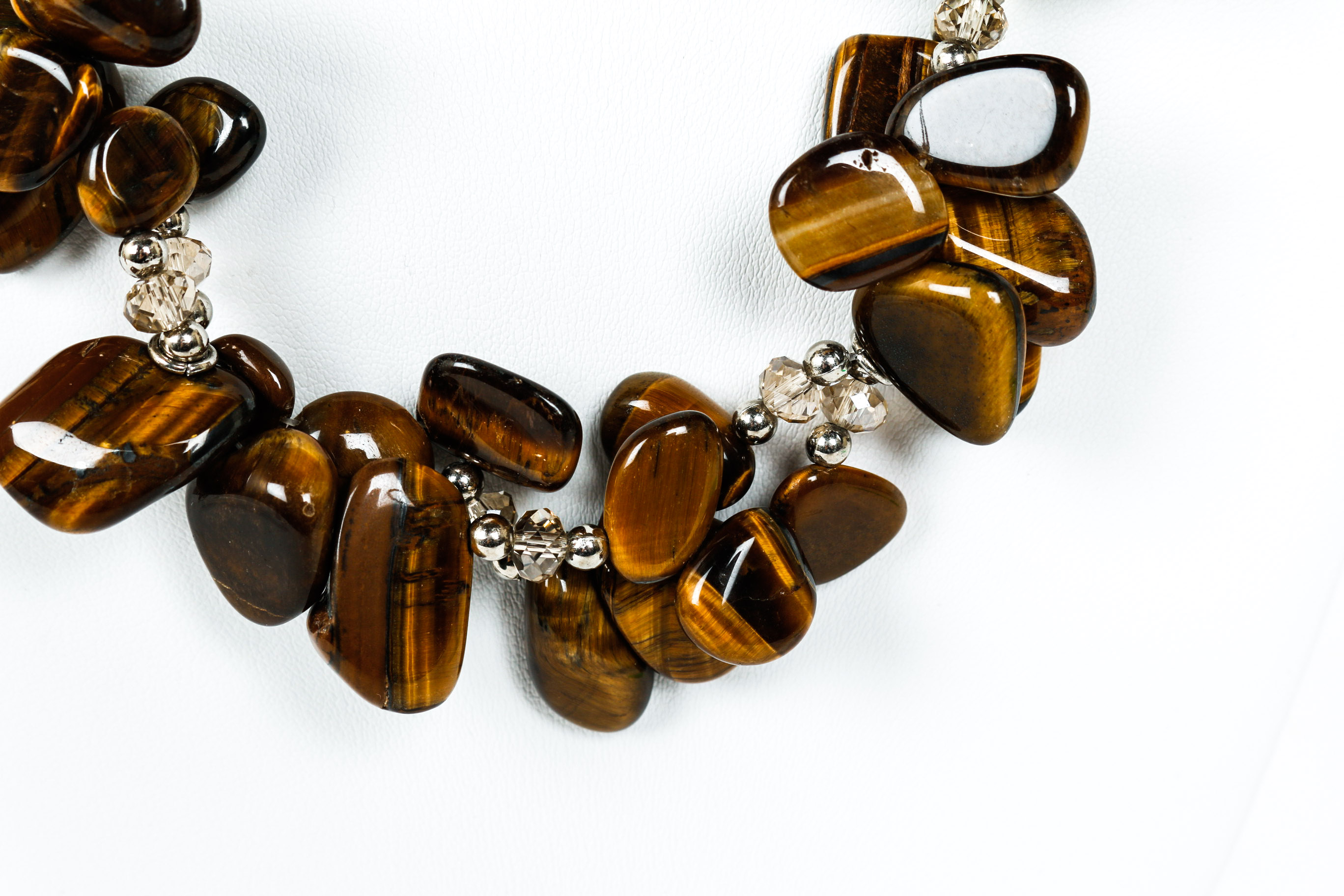 Tiger's Eye and Glass Bead Necklace and Earrings