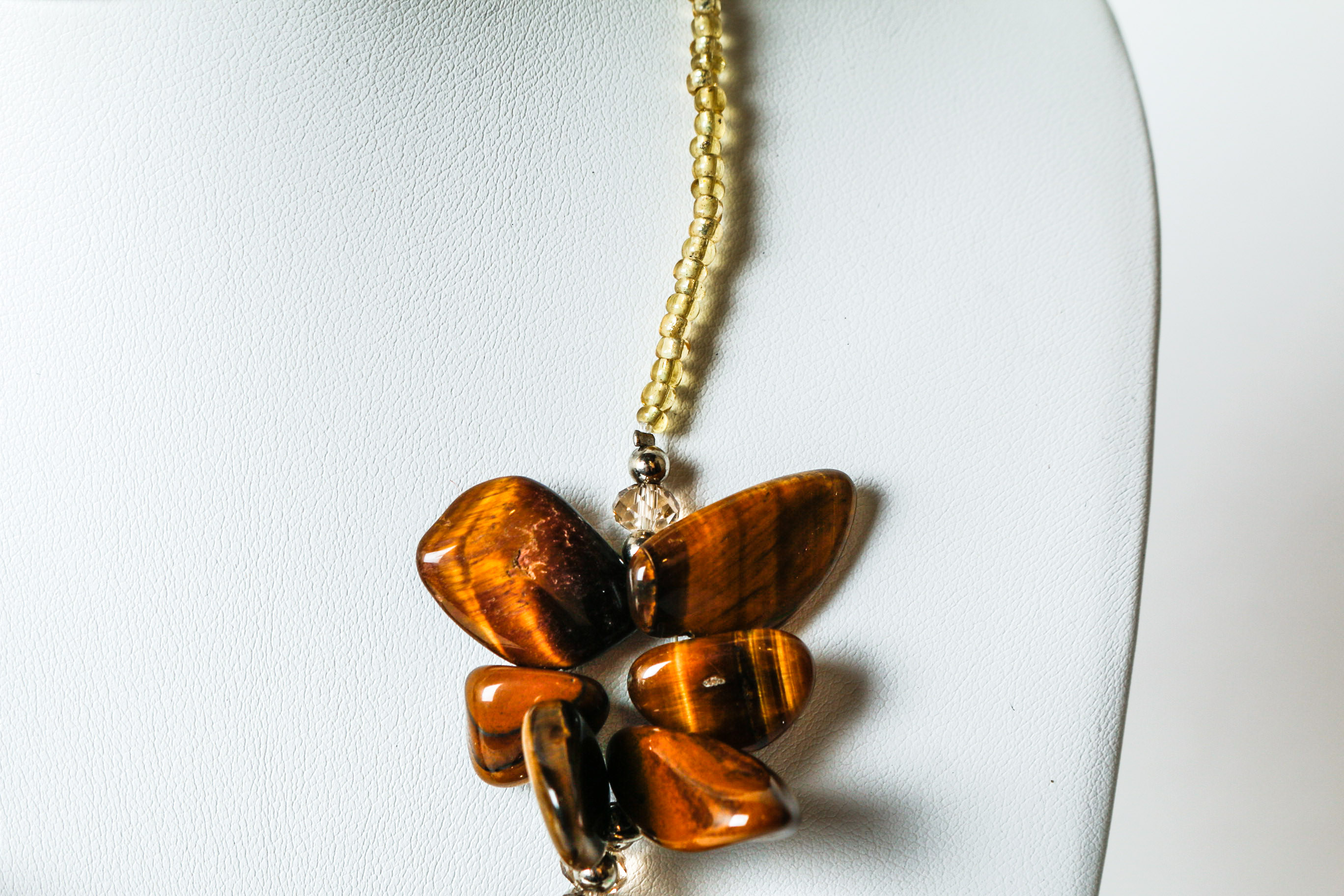 Tiger's Eye and Glass Bead Necklace and Earrings
