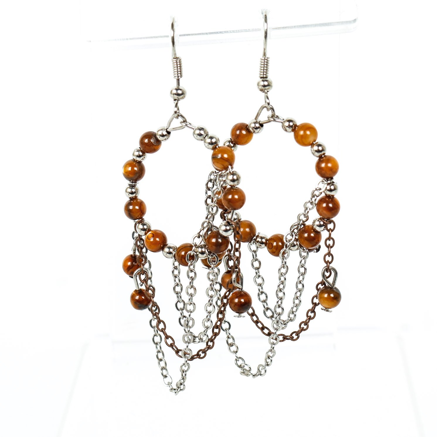 Tiger's Eye and Glass Bead Necklace and Earrings
