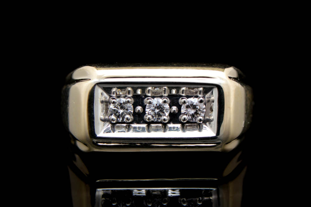 Mens 10K Two-Tone Gold and Three Diamond Ring