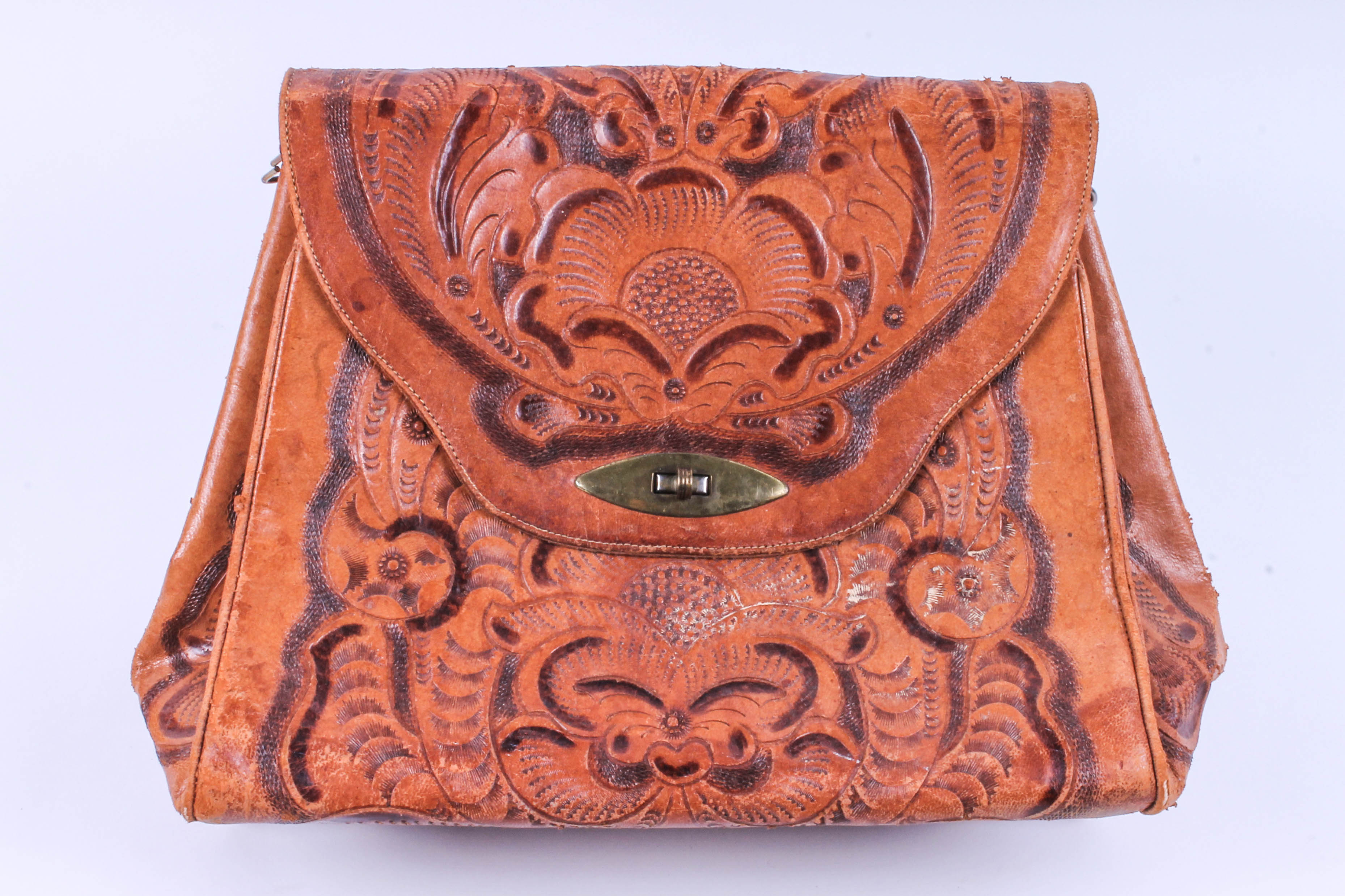 Five Vintage Hand-Tooled Leather Handbags