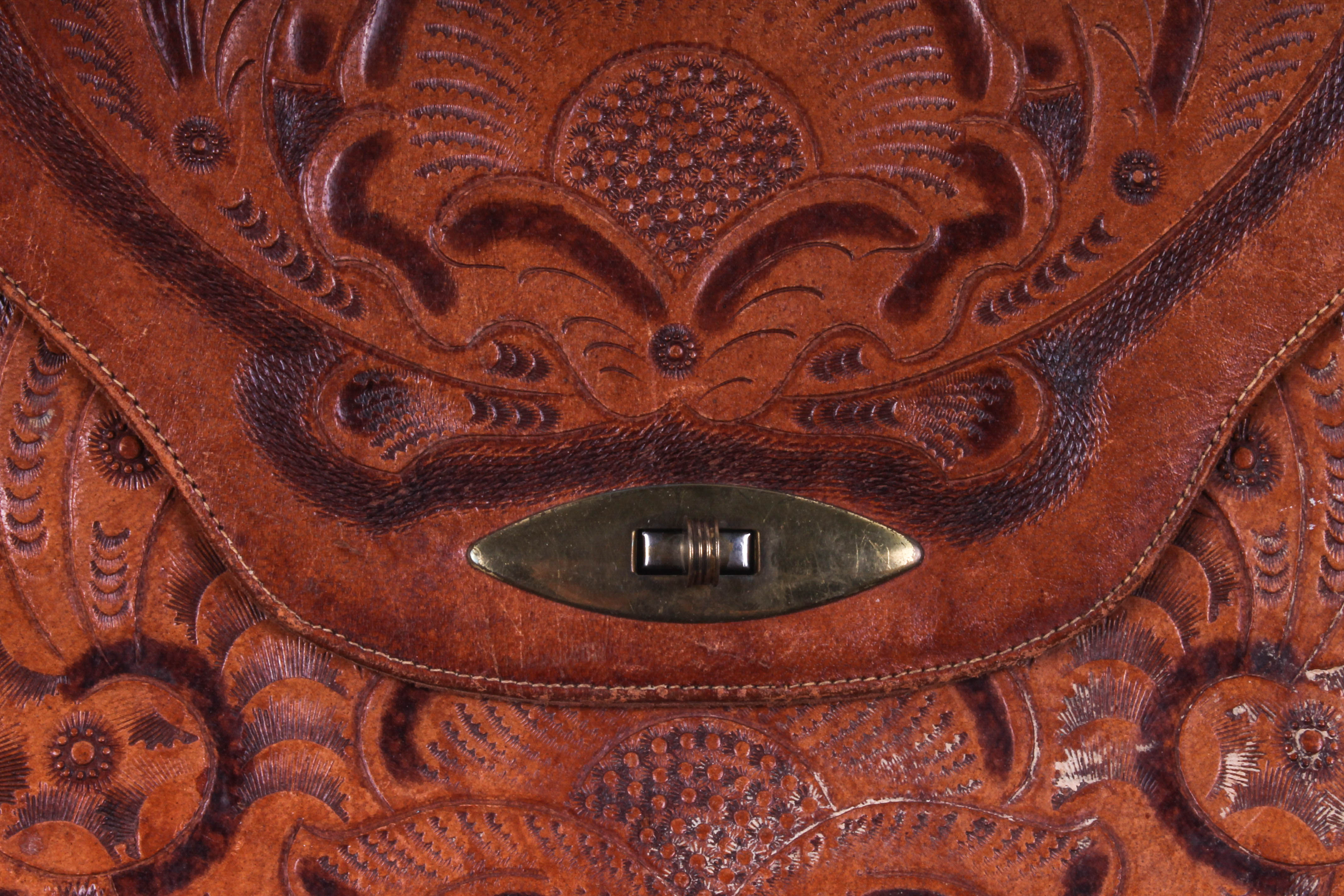 Five Vintage Hand-Tooled Leather Handbags