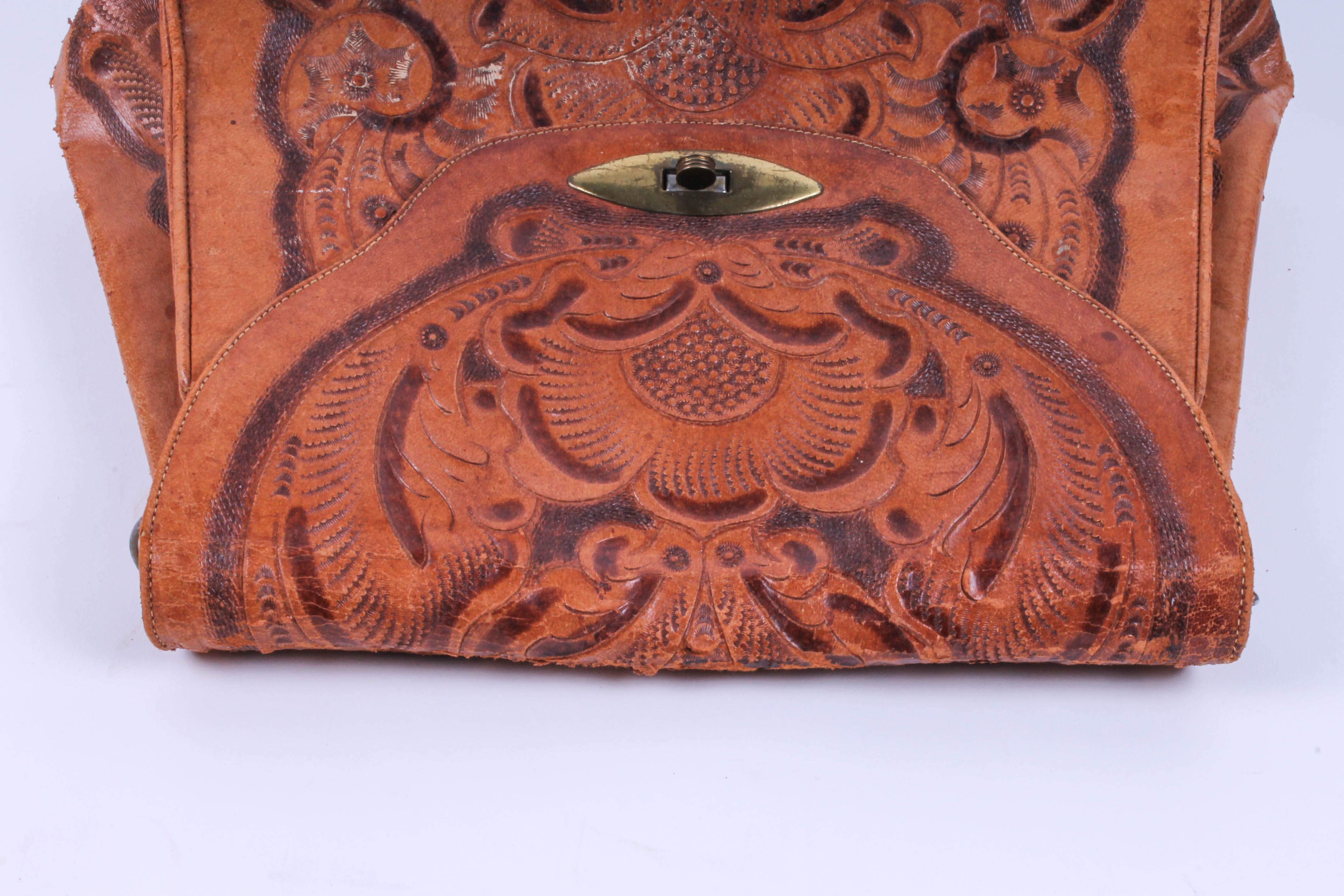 Five Vintage Hand-Tooled Leather Handbags