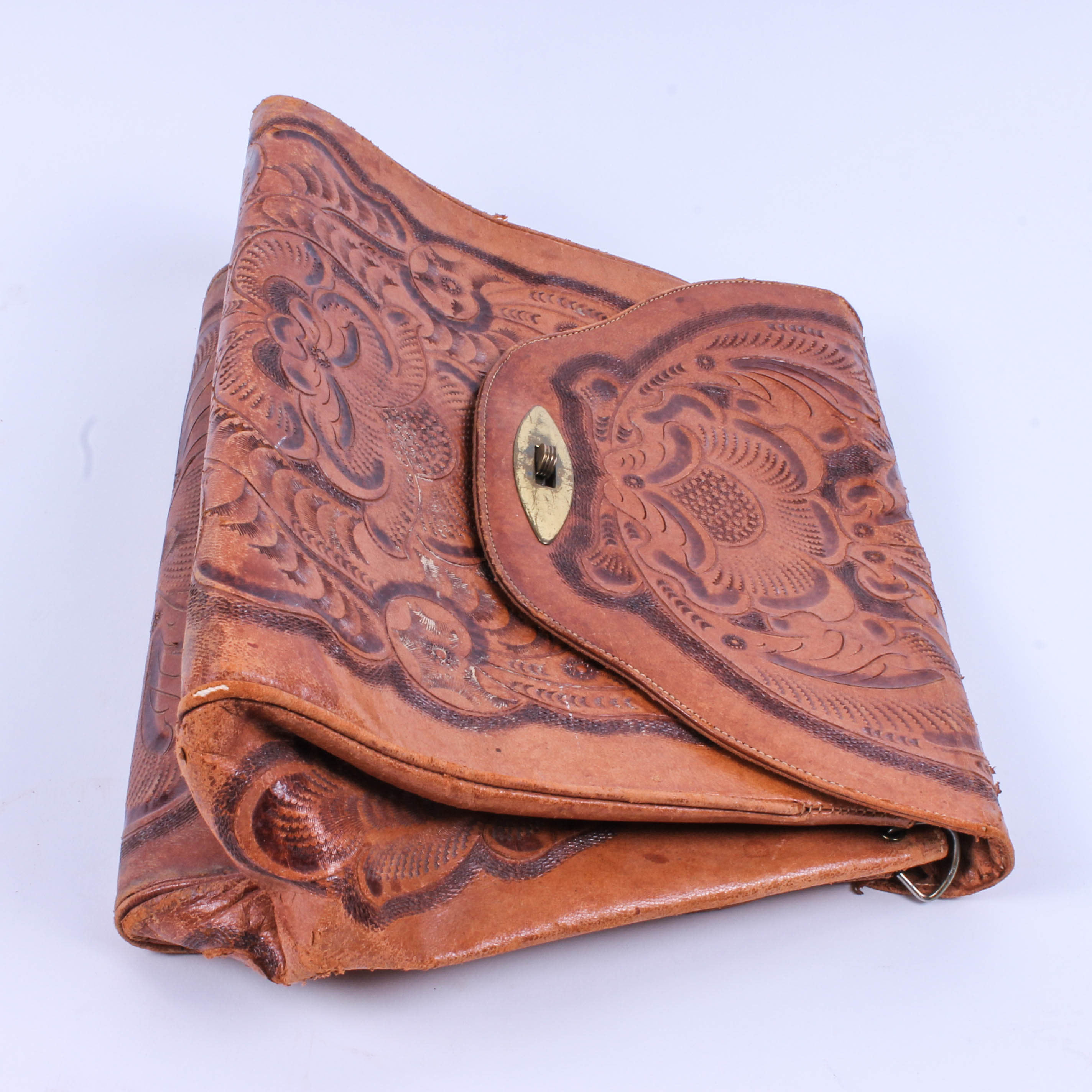 Five Vintage Hand-Tooled Leather Handbags