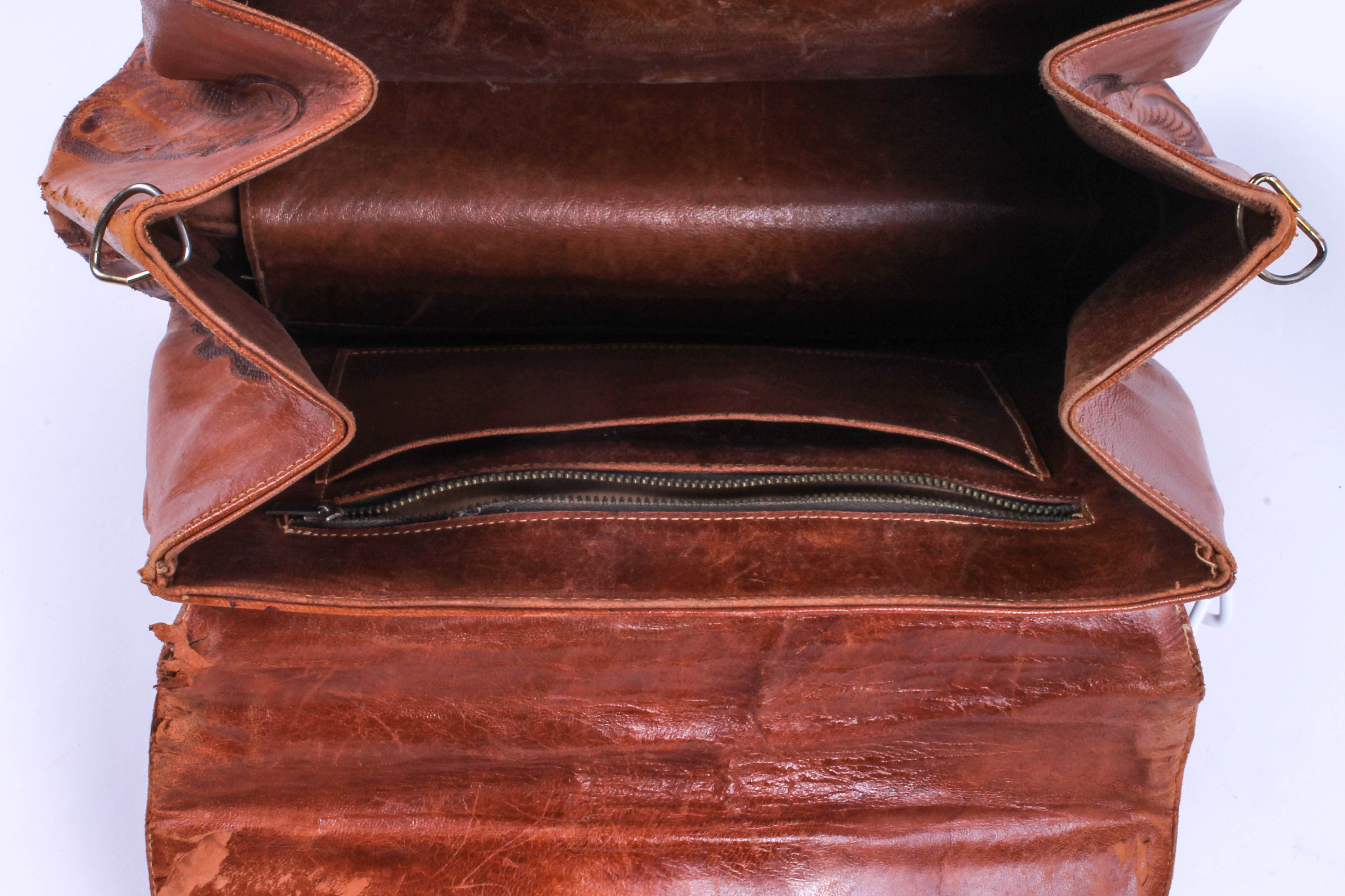Five Vintage Hand-Tooled Leather Handbags