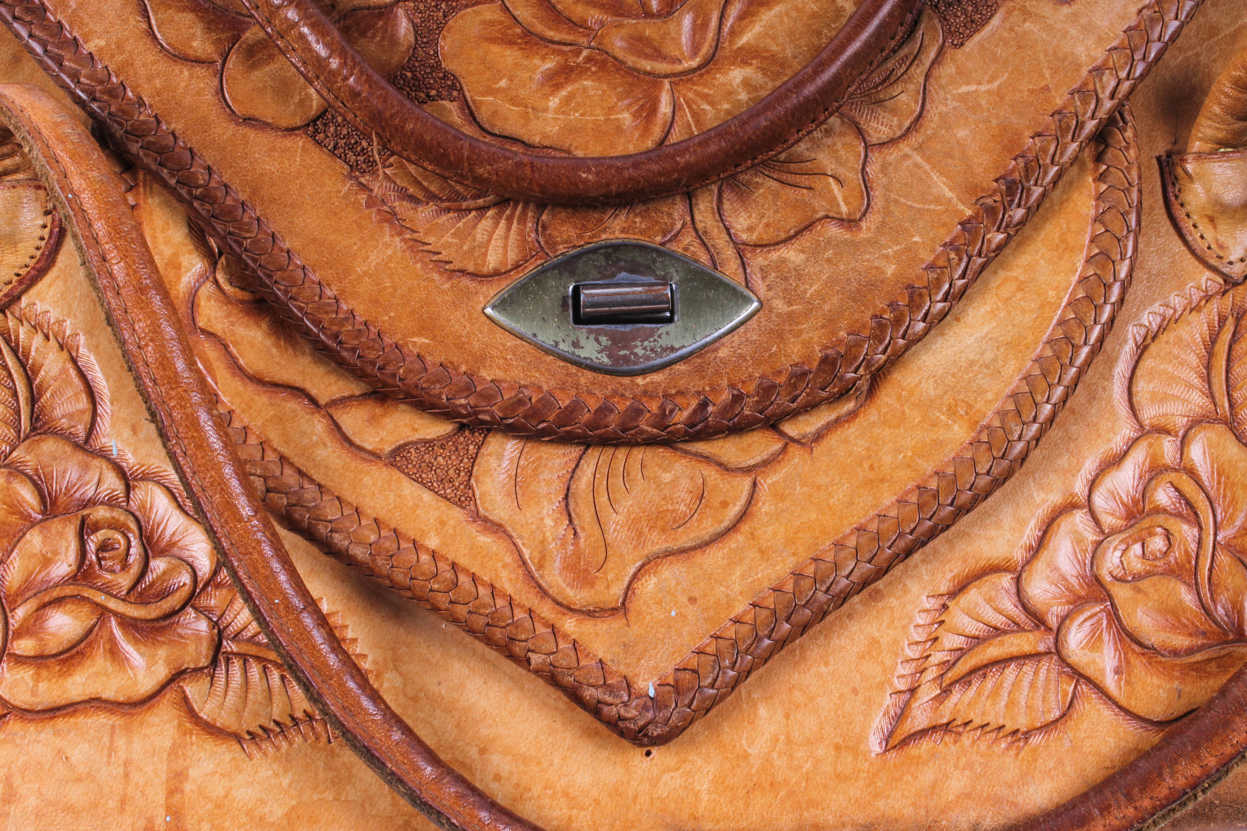 Five Vintage Hand-Tooled Leather Handbags