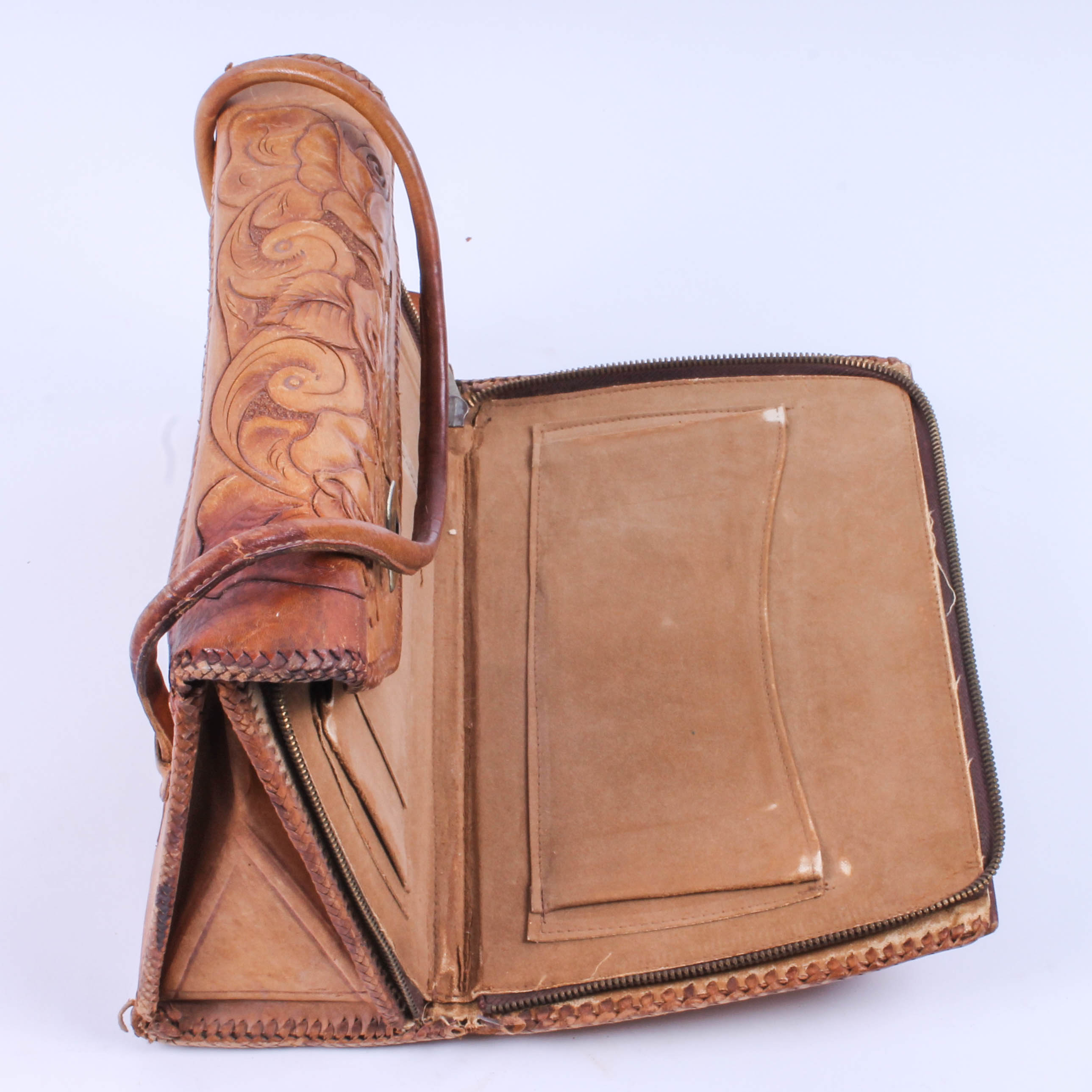 Five Vintage Hand-Tooled Leather Handbags