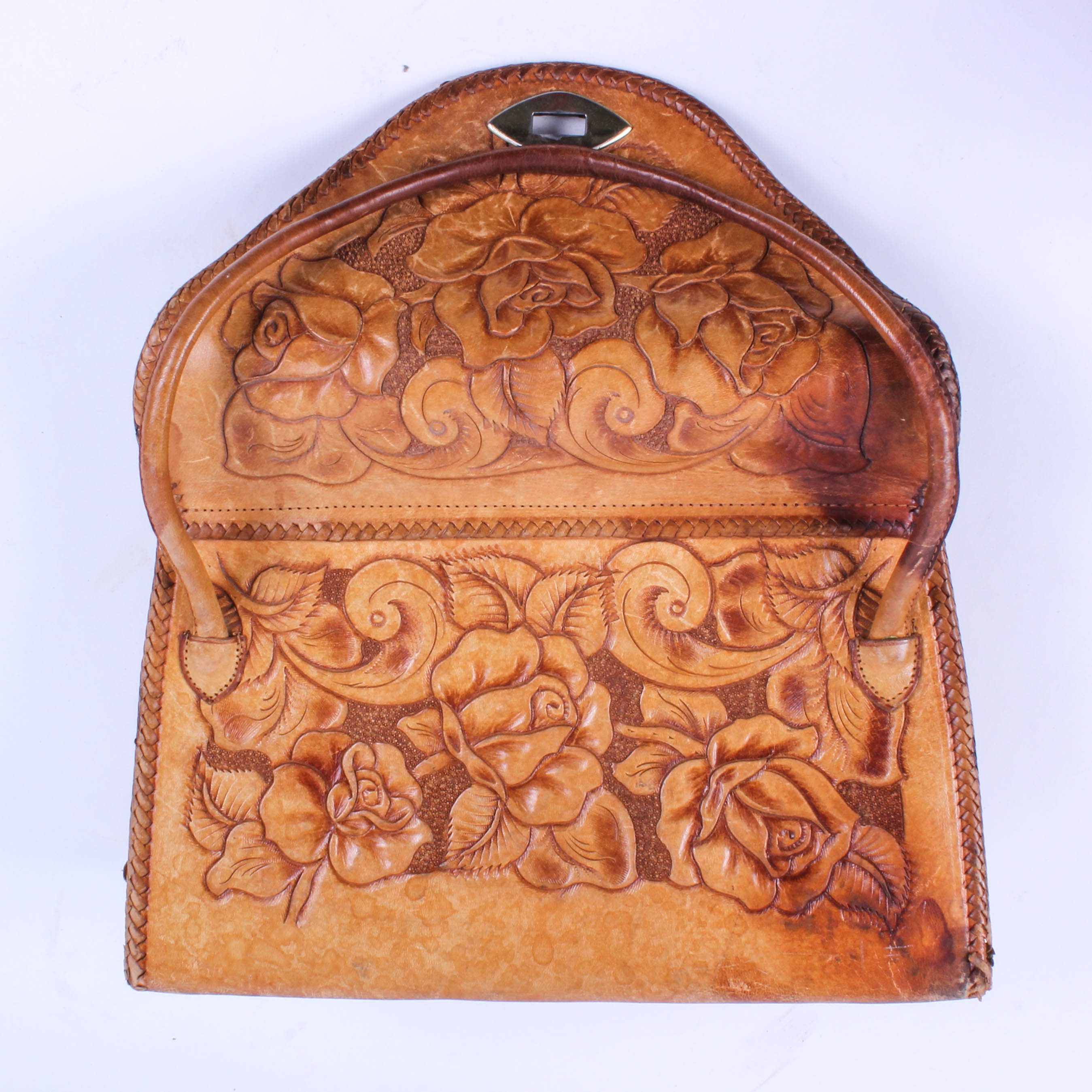 Five Vintage Hand-Tooled Leather Handbags