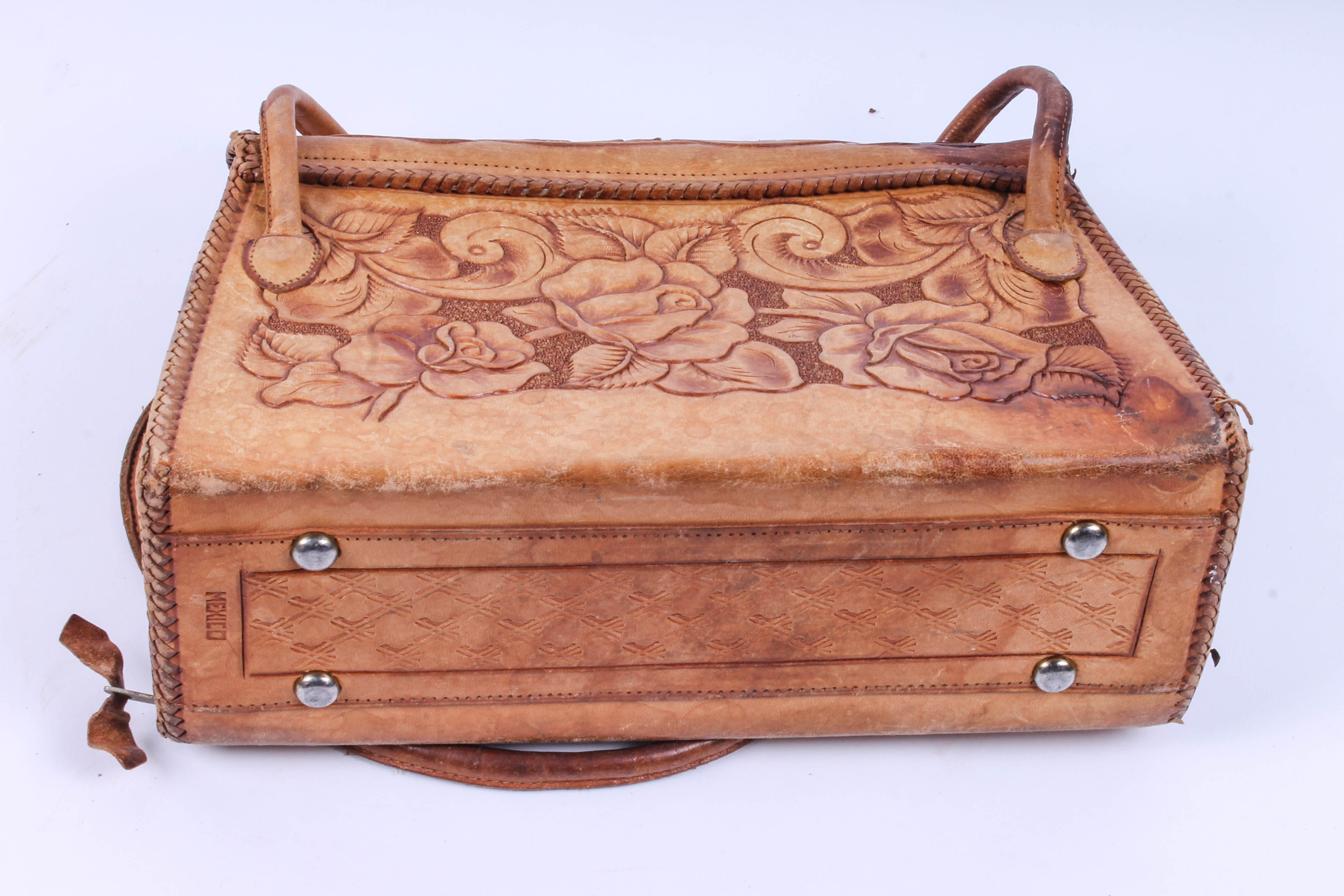 Five Vintage Hand-Tooled Leather Handbags