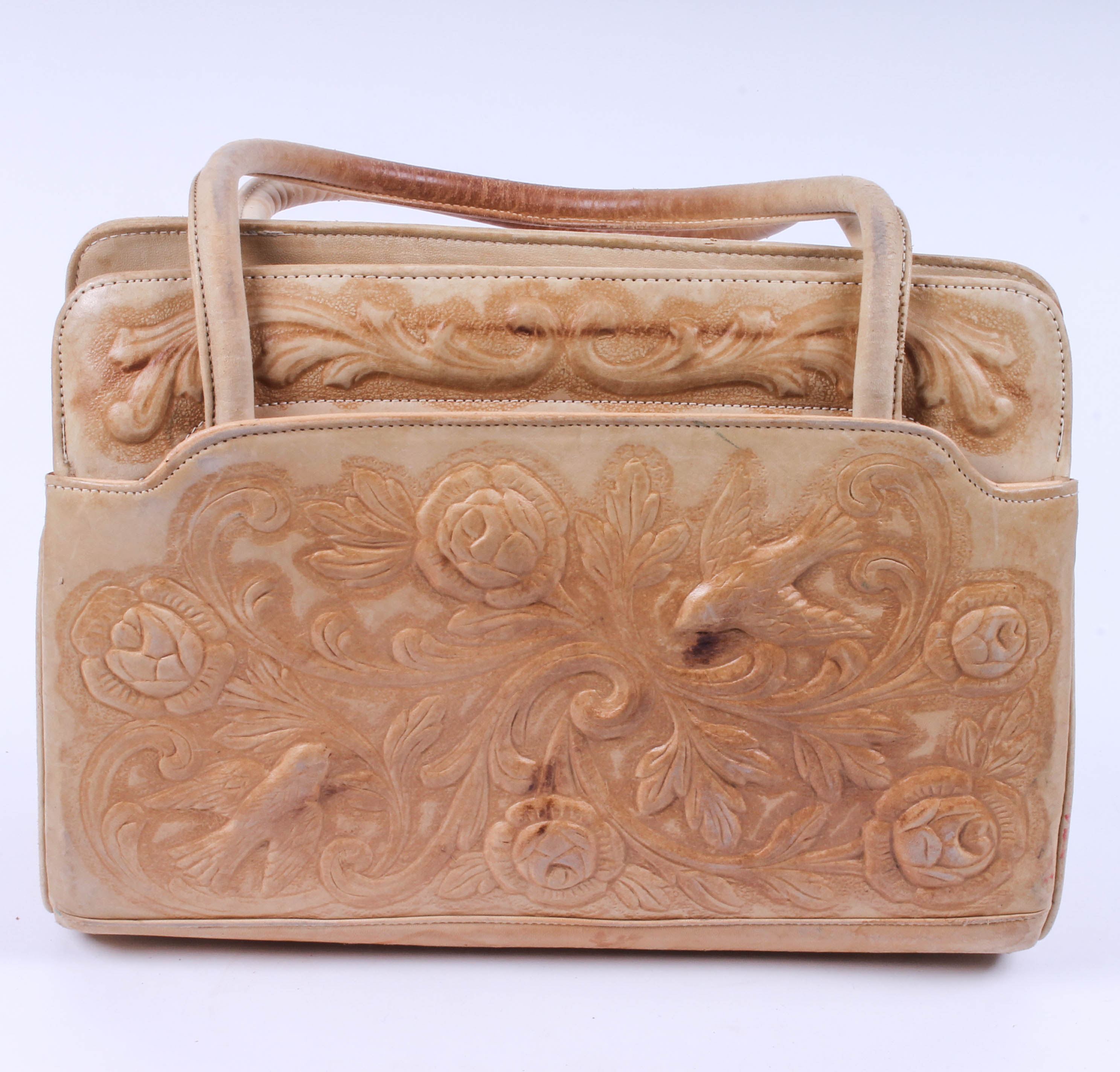 Five Vintage Hand-Tooled Leather Handbags