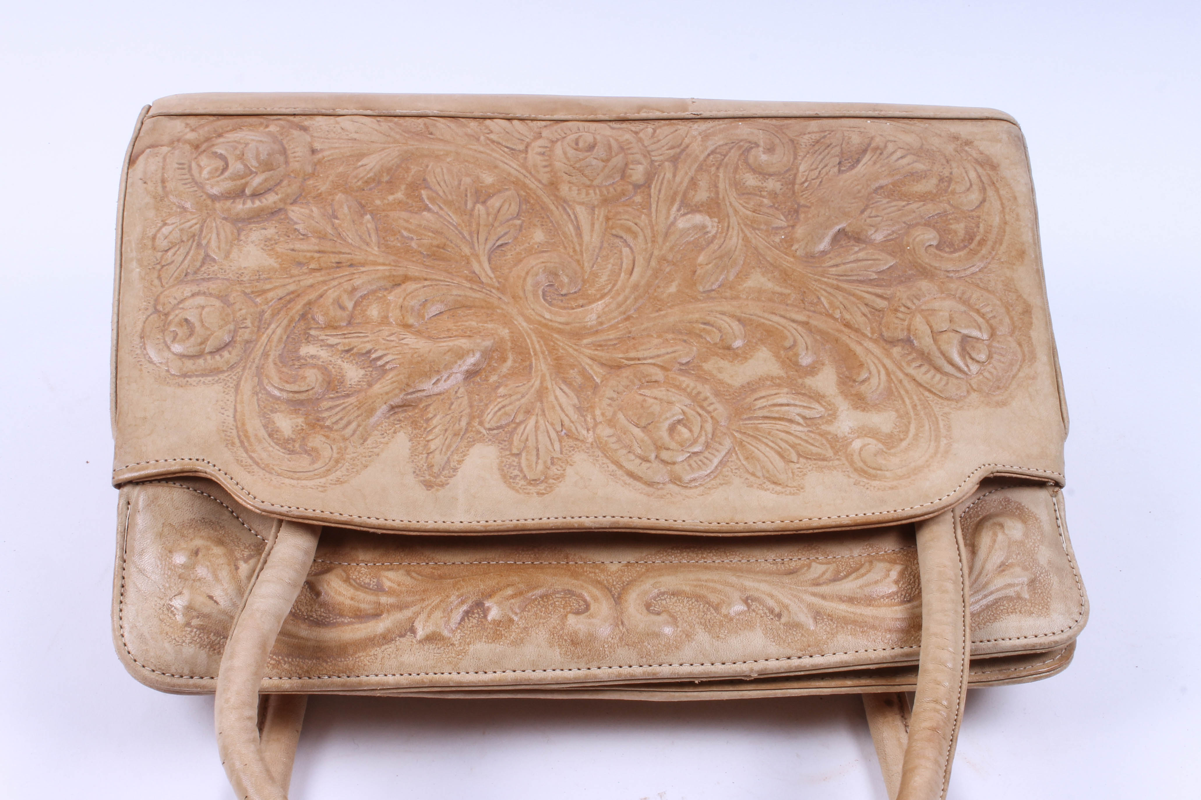 Five Vintage Hand-Tooled Leather Handbags